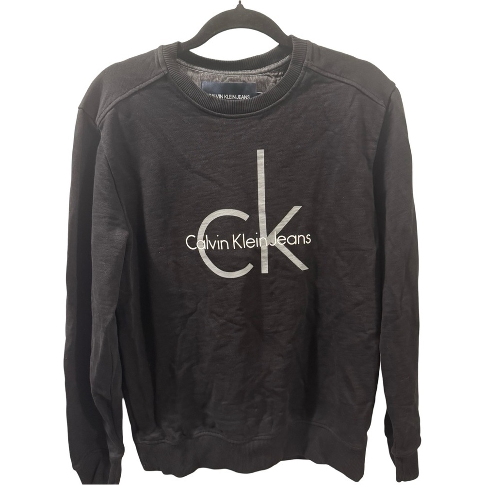 Calvin Klein Jeans Men's Medium Black Logo Crewneck Sweatshirt Long Sleeve
